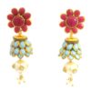 Gehna Jaipur Ruby, Turquoise, Pearl & White Sapphire Studded Pachi Earrings For Girls & Women FE-1379