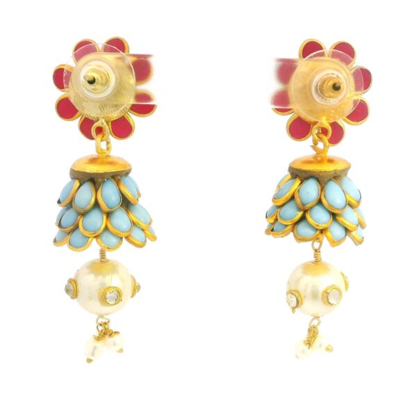 Gehna Jaipur Ruby, Turquoise, Pearl & White Sapphire Studded Pachi Earrings For Girls & Women FE-1379 - Image 4