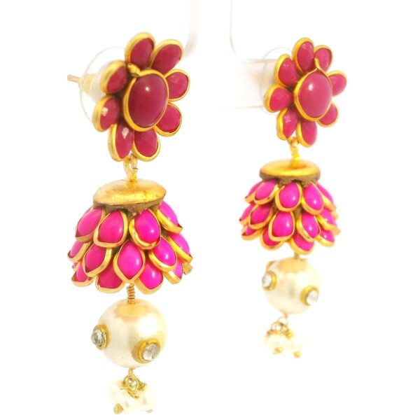 Gehna Jaipur Ruby, Pearl & White Sapphire Studded Pachi Earrings For Girls & Women FE-1387 - Image 3