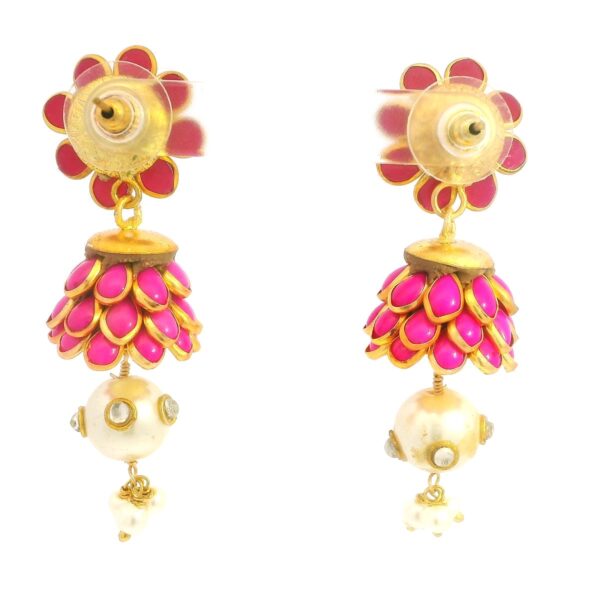 Gehna Jaipur Ruby, Pearl & White Sapphire Studded Pachi Earrings For Girls & Women FE-1387 - Image 4