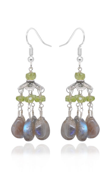 Gehna Jaipur Labradorite & Peridot Gemstone Beaded Earrings In .925 Sterling Silver For Girls & Women ES-1898