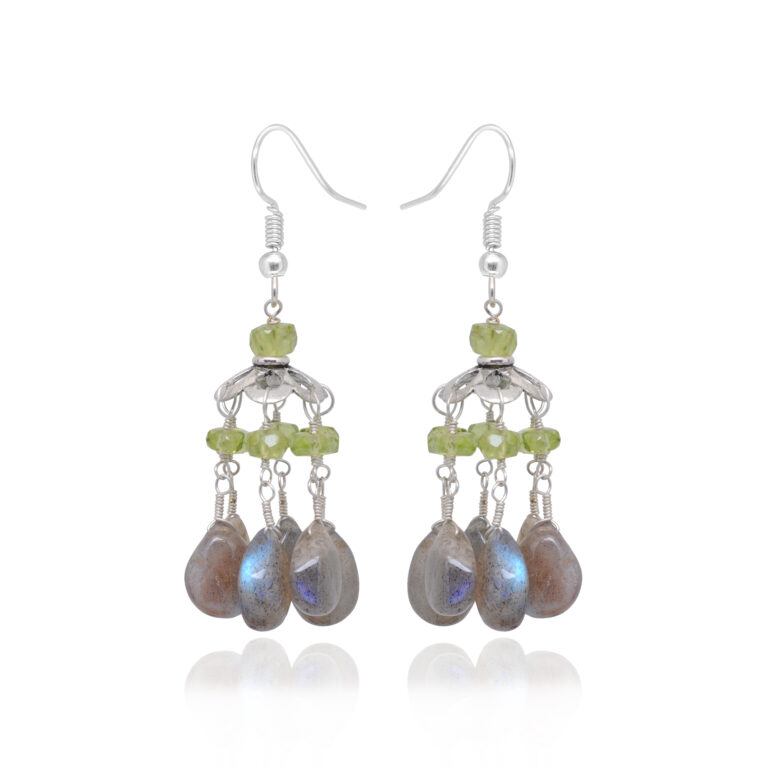 Gehna Jaipur Labradorite & Peridot Gemstone Beaded Earrings In .925 Sterling Silver For Girls & Women ES-1898