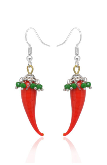 Gehna Jaipur Red Onyx & Emerald Gemstone Beaded Earrings In .925 Sterling Silver For Girls & Women ES-1900