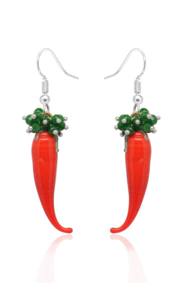 Gehna Jaipur Red Onyx & Emerald Gemstone Earrings In .925 Sterling Silver For Girls & Women ES-1901