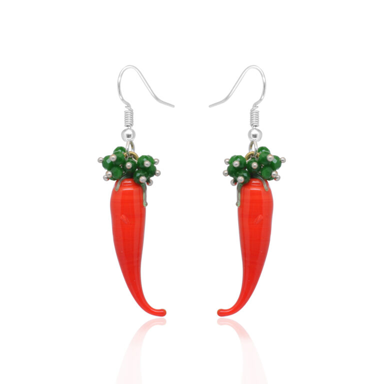 Gehna Jaipur Red Onyx & Emerald Gemstone Earrings In .925 Sterling Silver For Girls & Women ES-1901