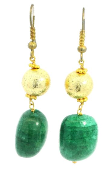 Gehna Jaipur Emerald & Vermeil Gemstone Earrings Made In .925 Solid Silver For Girls & Women ES-1903