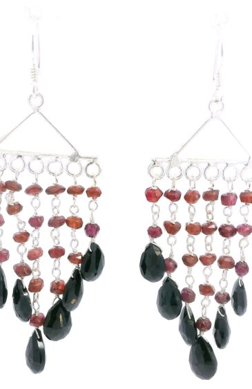 Gehna Jaipur Garnet & Black Spinel Gemstone Earrings Made In .925 Solid Silver For Girls & Women ES-1905