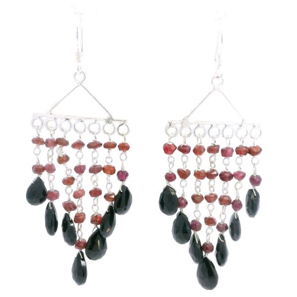 Gehna Jaipur Garnet & Black Spinel Gemstone Earrings Made In .925 Solid Silver For Girls & Women ES-1905