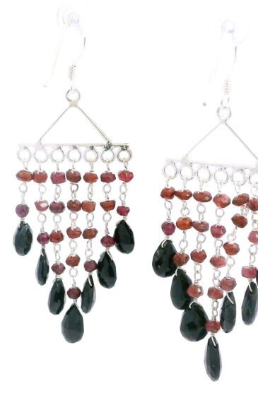 Gehna Jaipur Garnet & Black Spinel Gemstone Earrings Made In .925 Solid Silver For Girls & Women ES-1905