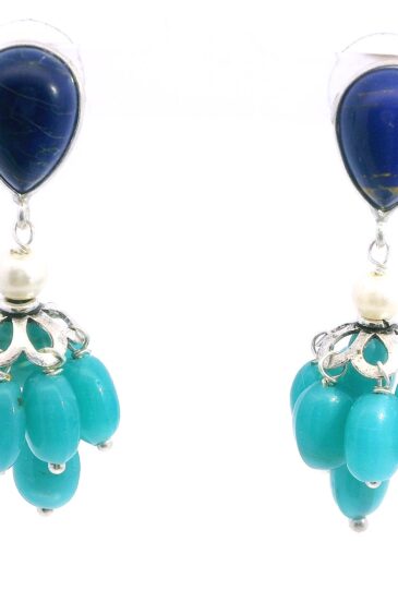 Gehna Jaipur Lapis Lazuli & Blue Chalcedony Gemstone Earrings Made In .925 Solid Silver For Girls & Women ES-1906