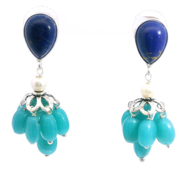 Gehna Jaipur Lapis Lazuli & Blue Chalcedony Gemstone Earrings Made In .925 Solid Silver For Girls & Women ES-1906