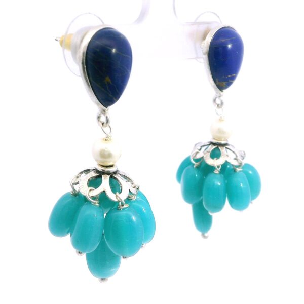 Gehna Jaipur Lapis Lazuli & Blue Chalcedony Gemstone Earrings Made In .925 Solid Silver For Girls & Women ES-1906 - Image 4