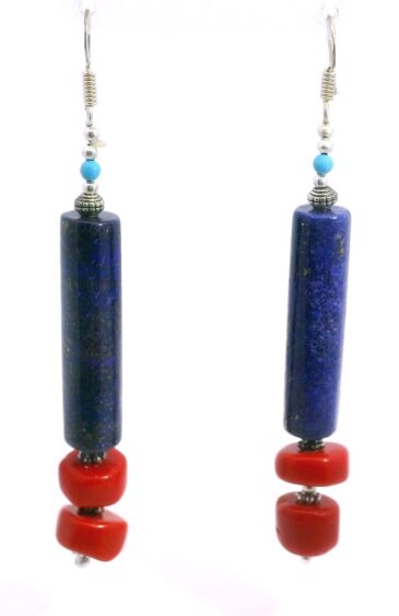 Gehna Jaipur Lapis Lazuli & Red Jasper Gemstone Earrings Made In .925 Solid Silver For Girls & Women ES-1907