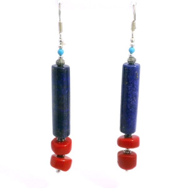 Gehna Jaipur Lapis Lazuli & Red Jasper Gemstone Earrings Made In .925 Solid Silver For Girls & Women ES-1907