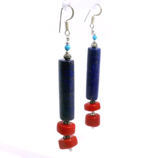 Gehna Jaipur Lapis Lazuli & Red Jasper Gemstone Earrings Made In .925 Solid Silver For Girls & Women ES-1907 - Image 3