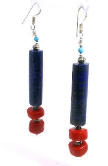 Gehna Jaipur Lapis Lazuli & Red Jasper Gemstone Earrings Made In .925 Solid Silver For Girls & Women ES-1907