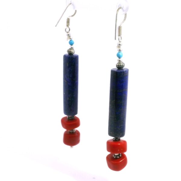 Gehna Jaipur Lapis Lazuli & Red Jasper Gemstone Earrings Made In .925 Solid Silver For Girls & Women ES-1907 - Image 2