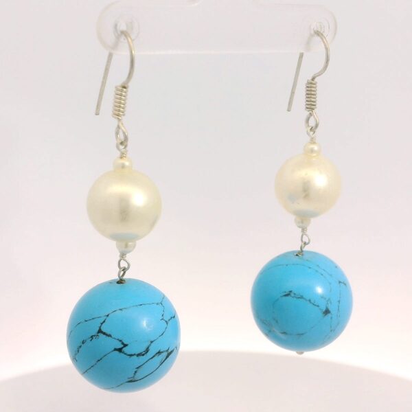 Gehna Jaipur Pearl & Turquoise Ball Gemstone Earrings Made In .925 Solid Silver For Girls & Women ES-1908 - Image 4