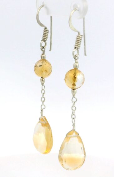 Gehna Jaipur Citrine Round & Drops Gemstone Earrings Made In .925 Solid Silver For Girls & Women ES-1911