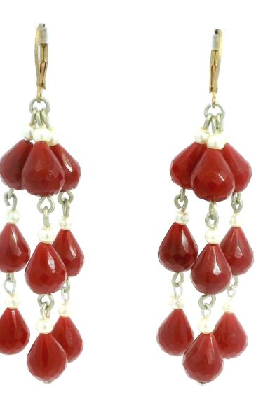 Gehna Jaipur Pearl & Ruby Gemstone Earrings Made In .925 Solid Silver For Girls & Women ES-1915