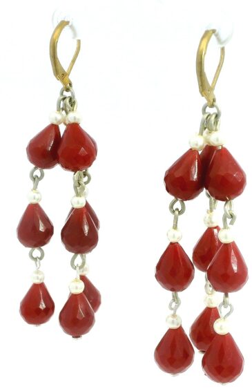 Gehna Jaipur Pearl & Ruby Gemstone Earrings Made In .925 Solid Silver For Girls & Women ES-1915