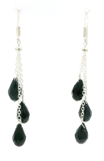 Gehna Jaipur Black Spinel Drop Gemstone Earrings Made In .925 Solid Silver For Girls & Women ES-1916