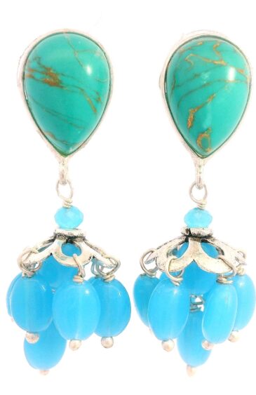 Gehna Jaipur Turquoise & Blue Chalcedony Gemstone Earrings Made In .925 Solid Silver For Girls & Women ES-1918