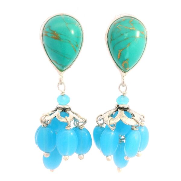 Gehna Jaipur Turquoise & Blue Chalcedony Gemstone Earrings Made In .925 Solid Silver For Girls & Women ES-1918