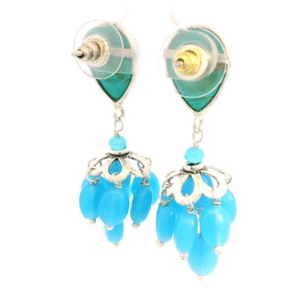 Gehna Jaipur Turquoise & Blue Chalcedony Gemstone Earrings Made In .925 Solid Silver For Girls & Women ES-1918 - Image 3