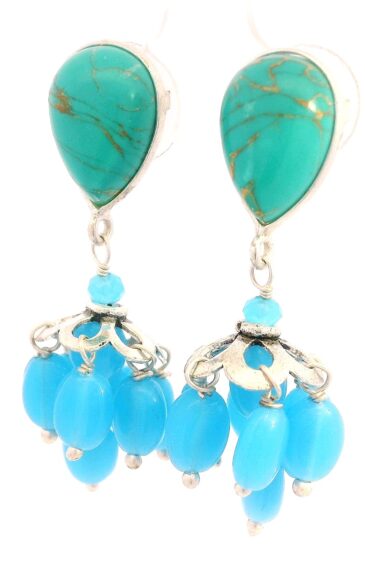 Gehna Jaipur Turquoise & Blue Chalcedony Gemstone Earrings Made In .925 Solid Silver For Girls & Women ES-1918