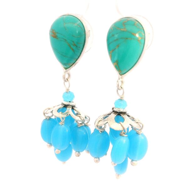 Gehna Jaipur Turquoise & Blue Chalcedony Gemstone Earrings Made In .925 Solid Silver For Girls & Women ES-1918 - Image 2