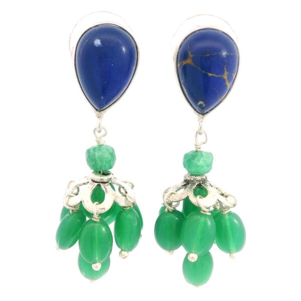Gehna Jaipur Lapis Lazuli & Green Chalcedony Gemstone Earrings Made In .925 Solid Silver For Girls & Women ES-1919