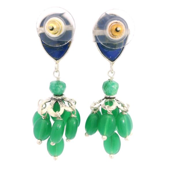 Gehna Jaipur Lapis Lazuli & Green Chalcedony Gemstone Earrings Made In .925 Solid Silver For Girls & Women ES-1919 - Image 4