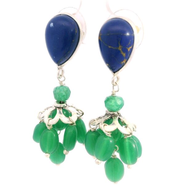 Gehna Jaipur Lapis Lazuli & Green Chalcedony Gemstone Earrings Made In .925 Solid Silver For Girls & Women ES-1919 - Image 3