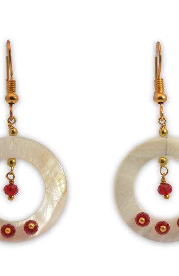 Gehna Jaipur Mother Of Pearl & Ruby Gemstone Circle Shape Earrings Made In .925 Solid Silver For Girls & Women ES-1920