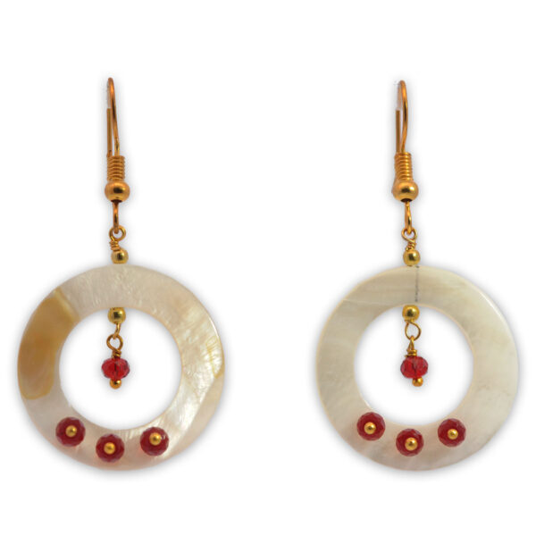 Gehna Jaipur Mother Of Pearl & Ruby Gemstone Circle Shape Earrings Made In .925 Solid Silver For Girls & Women ES-1920