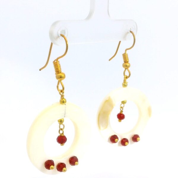 Gehna Jaipur Mother Of Pearl & Ruby Gemstone Circle Shape Earrings Made In .925 Solid Silver For Girls & Women ES-1920 - Image 3