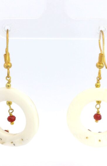 Gehna Jaipur Mother Of Pearl & Ruby Gemstone Circle Shape Earrings Made In .925 Solid Silver For Girls & Women ES-1920