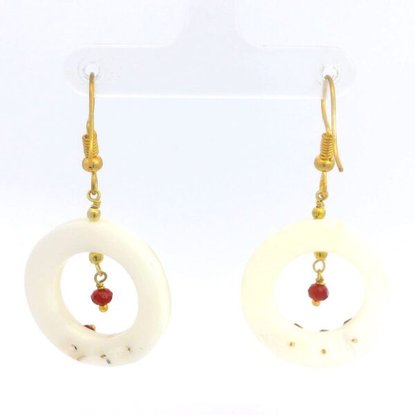 Gehna Jaipur Mother Of Pearl & Ruby Gemstone Circle Shape Earrings Made In .925 Solid Silver For Girls & Women ES-1920 - Image 2