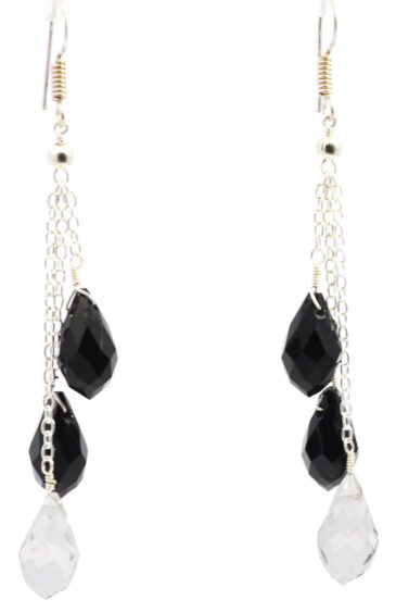 Gehna Jaipur Crystel & Black Spinel Drops Gemstone Earrings Made In .925 Solid Silver For Girls & Women ES-1921
