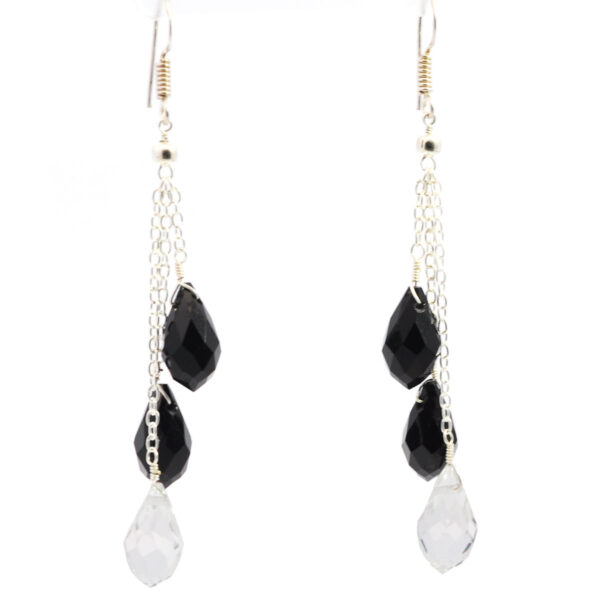 Gehna Jaipur Crystel & Black Spinel Drops Gemstone Earrings Made In .925 Solid Silver For Girls & Women ES-1921