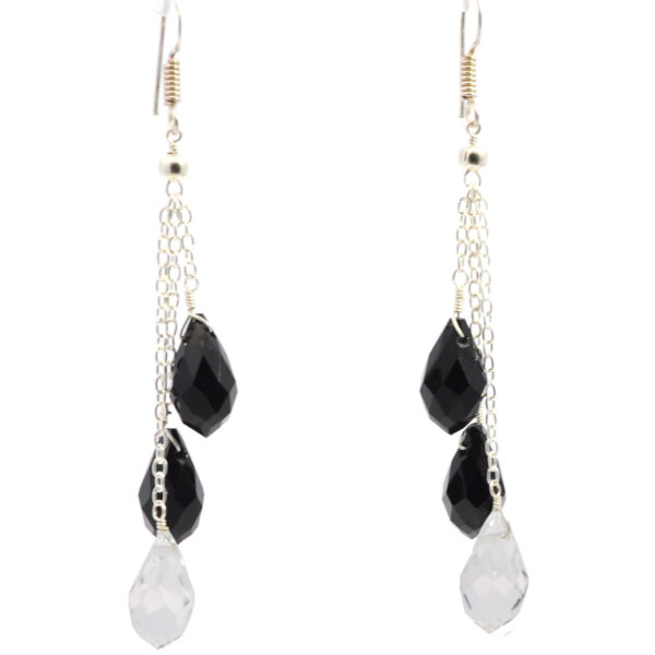 Gehna Jaipur Crystel & Black Spinel Drops Gemstone Earrings Made In .925 Solid Silver For Girls & Women ES-1921 - Image 3