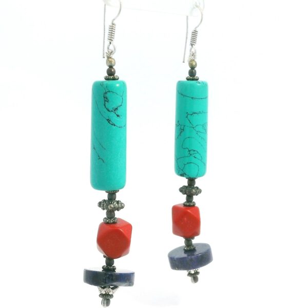 Gehna Jaipur Red Jasper, Turquoise & Lapis Lazuli Gemstone Earrings Made In .925 Solid Silver For Girls & Women ES-1922 - Image 3