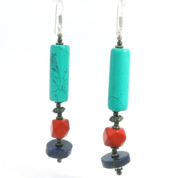 Gehna Jaipur Red Jasper, Turquoise & Lapis Lazuli Gemstone Earrings Made In .925 Solid Silver For Girls & Women ES-1922