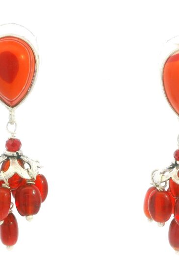Gehna Jaipur Red Jasper & Red Onyx Gemstone Earrings Made In .925 Solid Silver For Girls & Women ES-1923