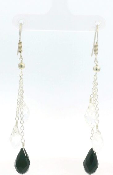 Gehna Jaipur Crystel & Black Spinel Drops Gemstone Earrings Made In .925 Solid Silver For Girls & Women ES-1925