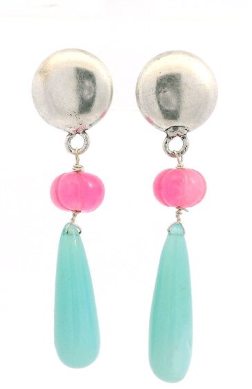 Gehna Jaipur Tourmaline & Aquamarine Gemstone Knotted Earrings In Silver For Girls & Women ES-1928