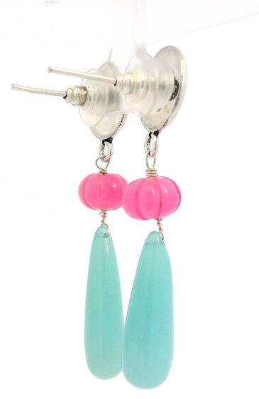 Gehna Jaipur Tourmaline & Aquamarine Gemstone Knotted Earrings In Silver For Girls & Women ES-1928