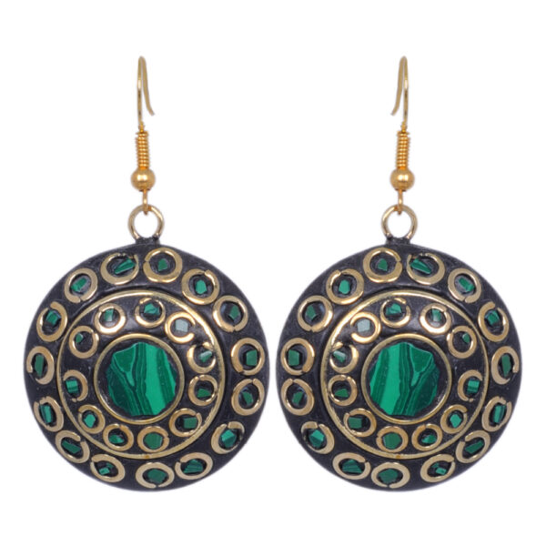 Gehna Jaipur Malachite Gemstone Round Shape Tibetan Chandelier Earrings For Girls & Women IE-1004