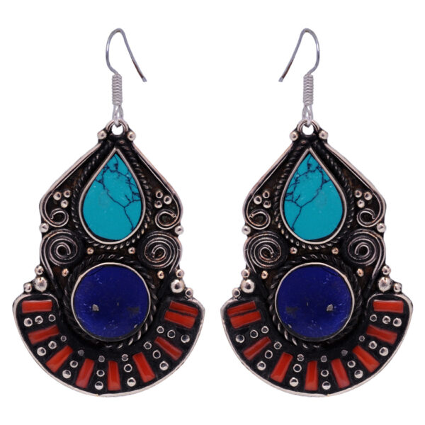 Gehna Jaipur Turquoise, Lapis Lazuli & Coral Gemstone Tibetan Earring For Girls & Women IE-1005